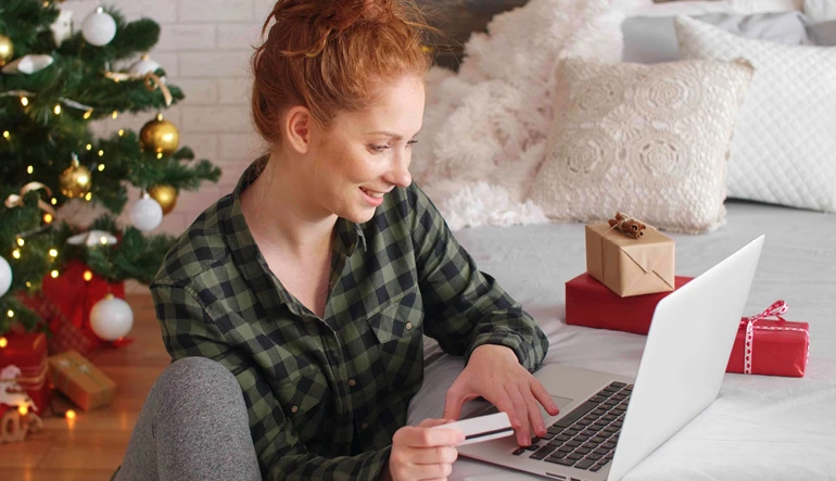 Woman making holiday purchase